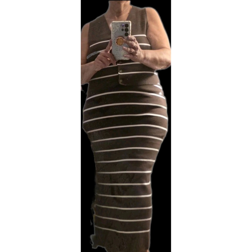 Joie Skirt Set Womens XL Brown White Striped Knit Vest Maxi Skirt Nautical NWT